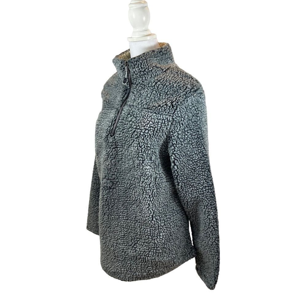 Ladies Green Tea Sherpa Fleece 1/4 Zip Pullover Size Medium Grey/Black
